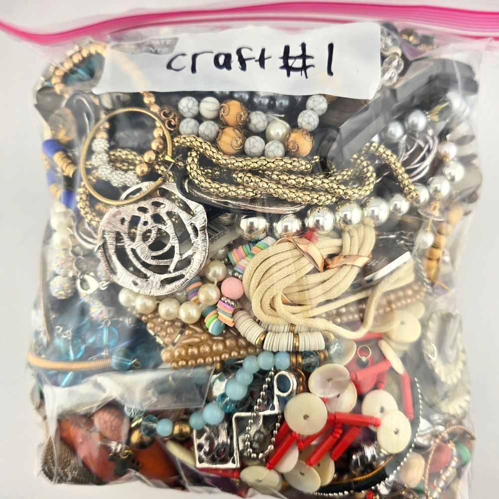 7lb Jewelry Craft Bag #1 - Bulk Lot Assorted Upcycle Broken Chains Beads & More - Picture 2 of 10